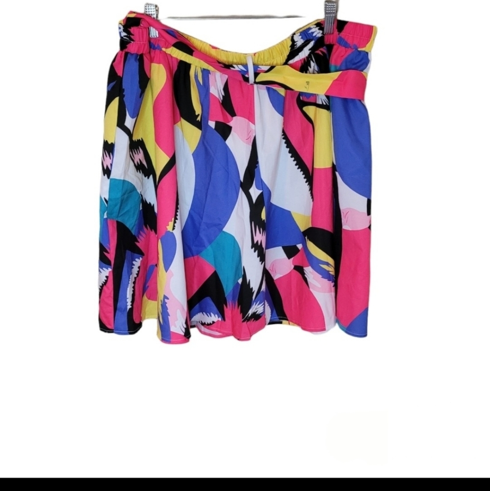 Multi colored pink, yellow,  white, black & blue skirt.